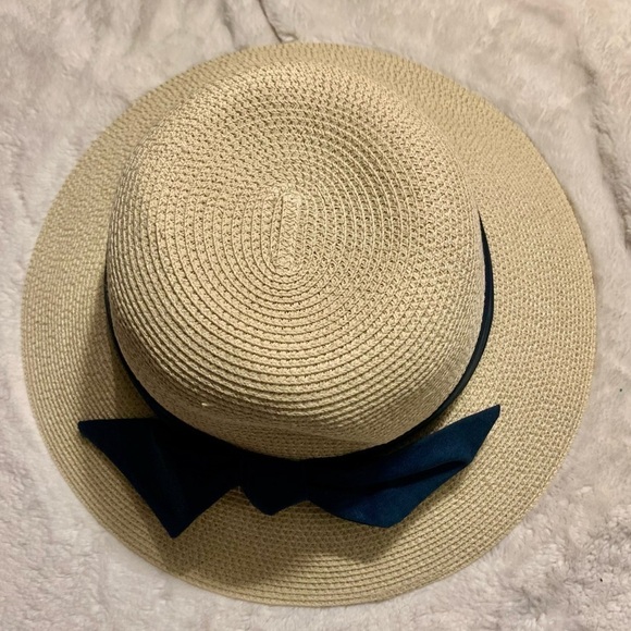 NEW Furtalk Straw Hat Navy Blue Bow Adjustable Size Detachable Chin Strap Paper - Picture 8 of 16